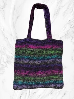 Handcrafted Multicolor Striped Wool Tote bag Purple Accent